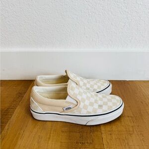 Vans Womens Cream Checkerboard Slip-On Sneakers